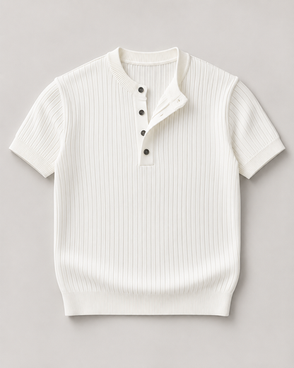 Ribbed Knit Henley Shirt