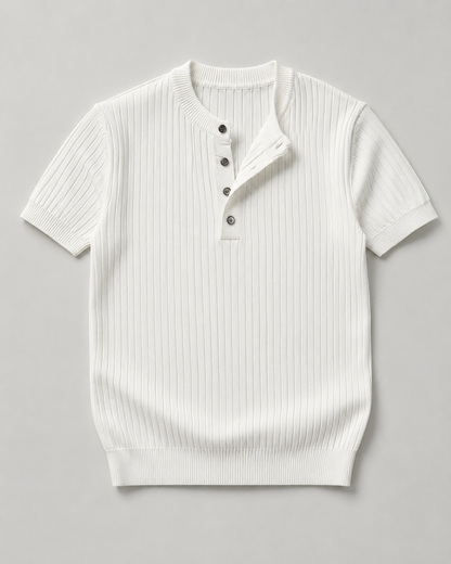 Ribbed Knit Henley Shirt