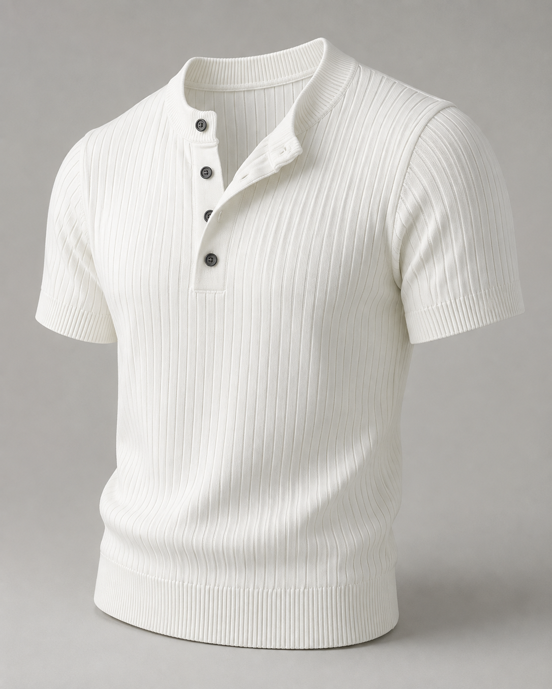 Ribbed Knit Henley Shirt