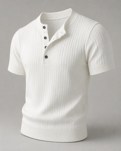 Ribbed Knit Henley Shirt