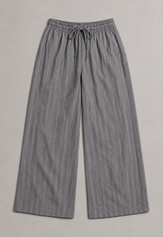 Relaxed Pinstripe Wide-Leg Trousers