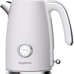 Electric Kettle Quick Heating, Hot Tea Water Boiler with Thermometer 1.7L Stainless Steel Cordless LED Indicator 1500W, Auto Shut-Off & Boil Dry Protection, Easy to Clean, White