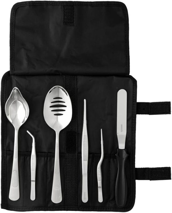 Restaurantware Met Lux Plating Tools 1 Durable Chef Garnish Tool Set - 6-Piece Set Ergonomic Grooved Handle Stainless Steel Food Styling Tools Included In A 6-Compartment Roll Pouch