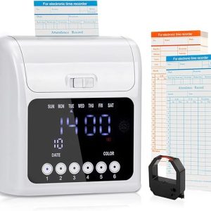 Tera Time Clocks with Extra 100pcs Time Cards (2 Sided, Monthly, 3.34*7.4") Employee Attendance Punch Payroll Recorder LCD Display Screen Electronic Time Recorder for Employees Small Business Office