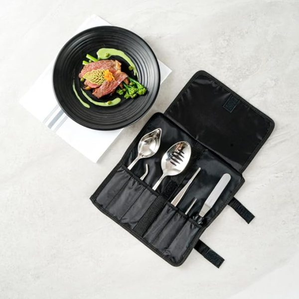 Restaurantware Met Lux Plating Tools 1 Durable Chef Garnish Tool Set - 6-Piece Set Ergonomic Grooved Handle Stainless Steel Food Styling Tools Included In A 6-Compartment Roll Pouch - Image 2
