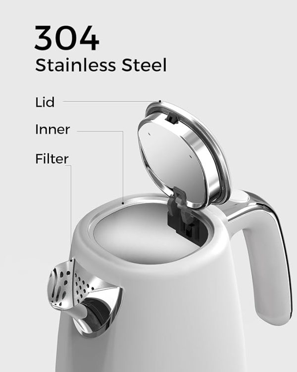 Electric Kettle Quick Heating, Hot Tea Water Boiler with Thermometer 1.7L Stainless Steel Cordless LED Indicator 1500W, Auto Shut-Off & Boil Dry Protection, Easy to Clean, White - Image 2