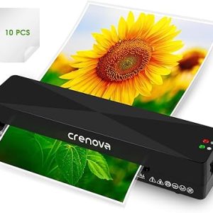 Crenova Laminator, Laminator Machine with 10 Laminating Sheets, A4 Laminating Machine Hot & Cold with Fast Warm Technology, Thermal Laminator 9 Inch for Home Office School Business Black