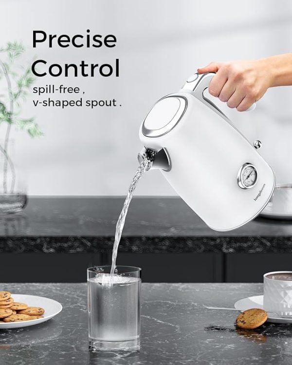 Electric Kettle Quick Heating, Hot Tea Water Boiler with Thermometer 1.7L Stainless Steel Cordless LED Indicator 1500W, Auto Shut-Off & Boil Dry Protection, Easy to Clean, White - Image 4