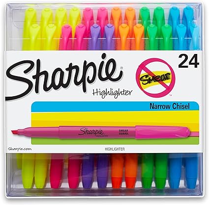 Sharpie Pocket Highlighters, Chisel Tip Highlighter Marker Set, Office Supplies And Classroom Supplies, Assorted Colors, 24 Count