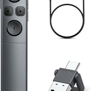 2-in-1 USB Type C Presentation Clicker, Rechargeable Wireless Presenter Remote, Clicker for PowerPoint Presentations, Pointer for Presentations Slide Advancer with Volume Control for Mac,Computer, PPT