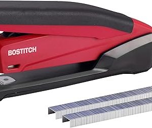 Bostitch Office Executive 3 in 1 Stapler, Includes 210 Staples and Integrated Staple Remover, One Finger Stapling, No Effort, 20 Sheet Capacity, Spring Powered Stapler, Red